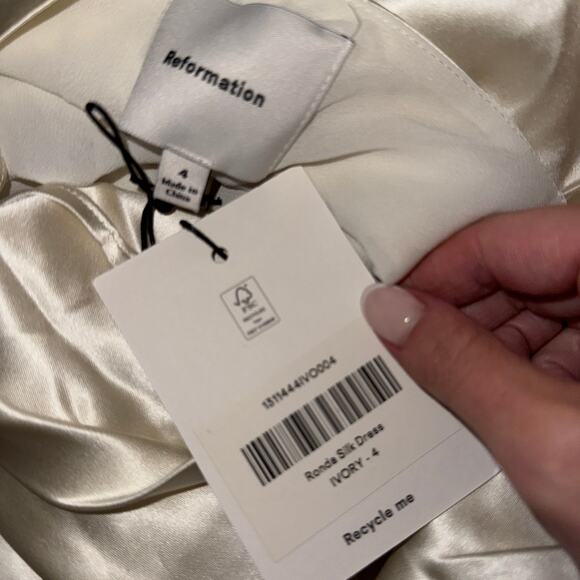 New Reformation Ronda Silk Dress Ivory - Picture 6 of 6
